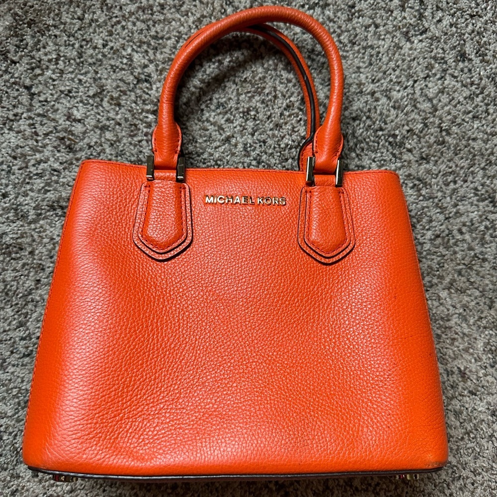 Michael Kors Pebbled Leather Satchel in Vibrant Orange